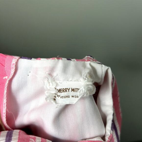 Vintage 70's Pinafore Dress Toddler Girl's Pink Purple Ruffle Stripe Summer Mini - Picture 8 of 8